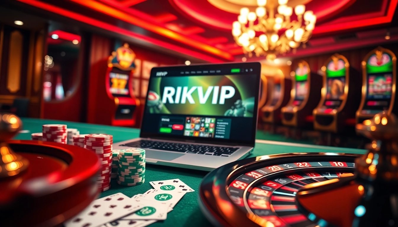 Experience thrilling online gambling at rikvip.gb.net with casino chips and lively gaming elements.