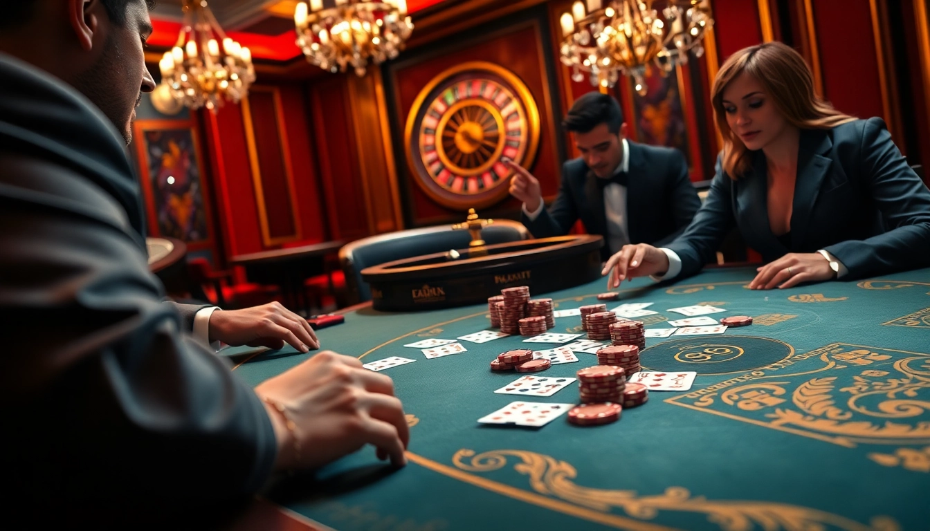 S666hn.com players engaged in a thrilling casino game displaying luxury poker chips and vibrant cards.