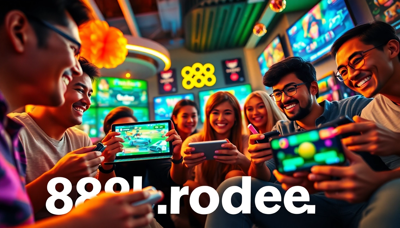 Engaging scene at 888b.rodeo showcasing friends enjoying online gaming experiences with vibrant graphics.