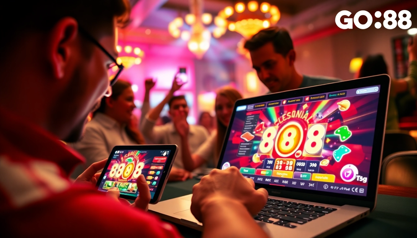Exciting gameplay on GO88 platform showcasing dittytalk.com, with vibrant gaming devices and immersive atmosphere.